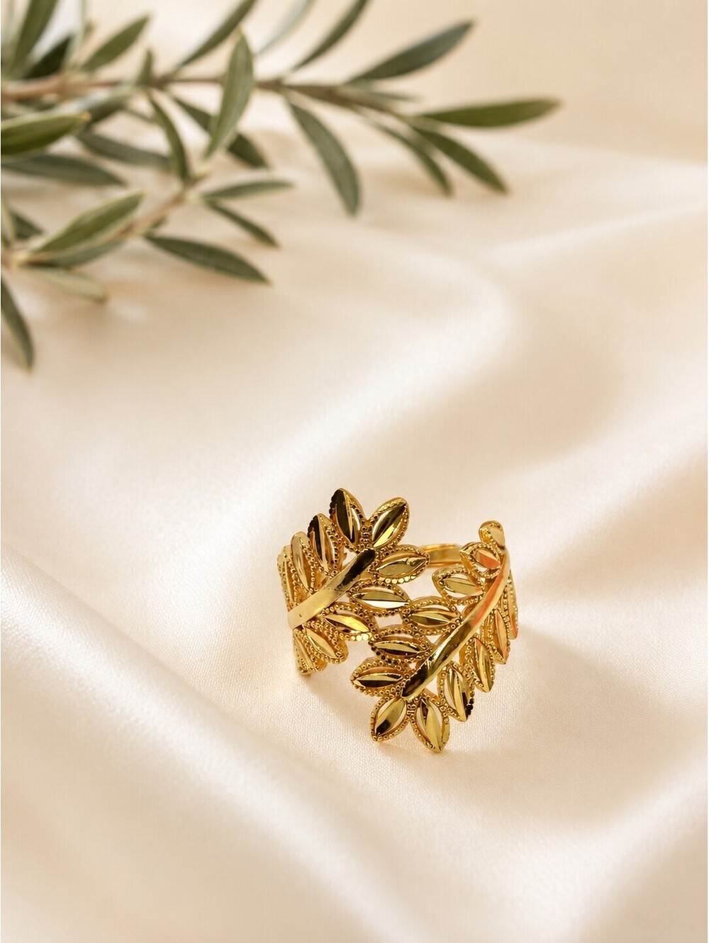 Gold olive leaf ring
